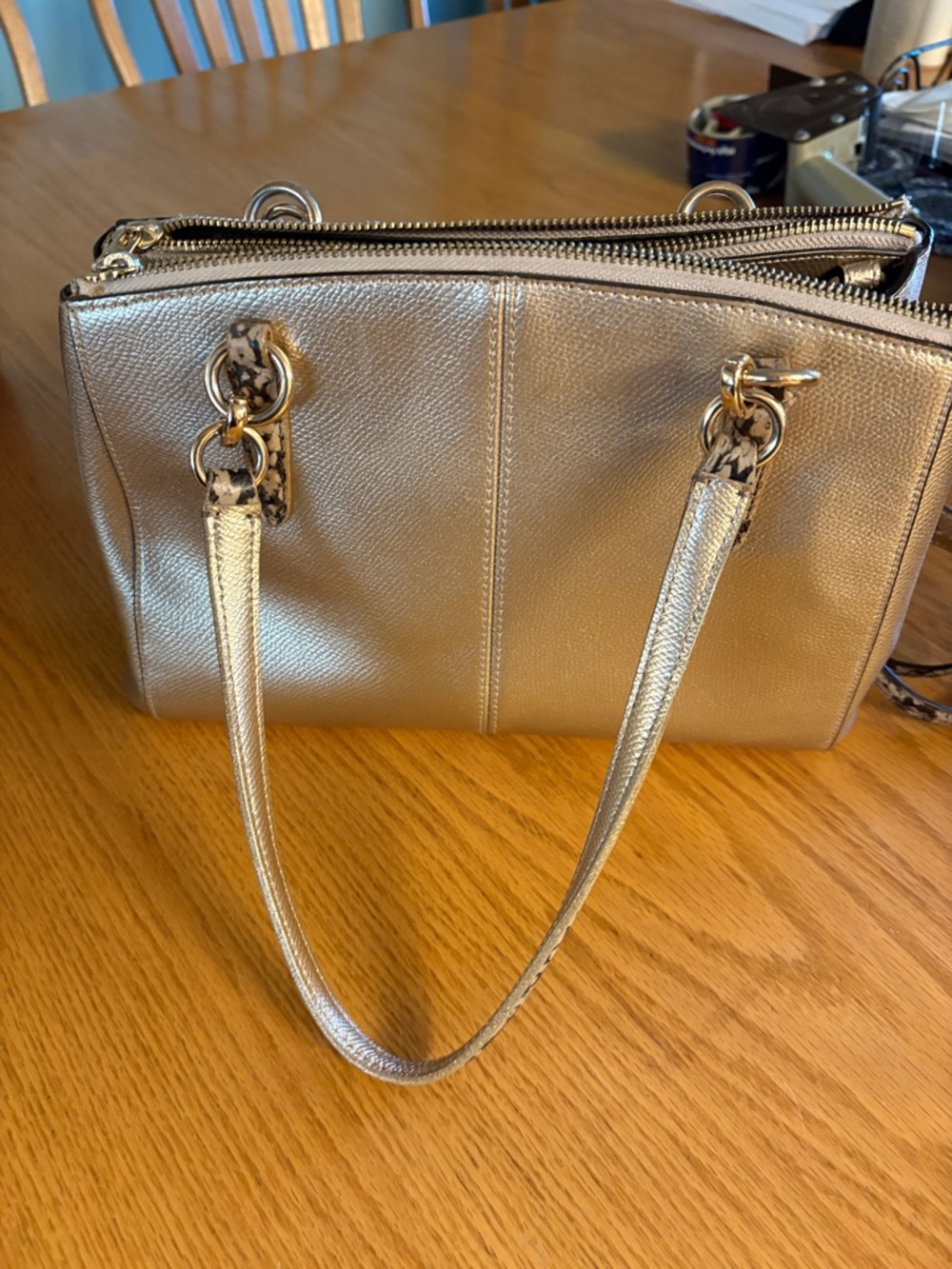 Coach Silver Satchel with Snake-Print Handles Kitt - Picture 3 of 8